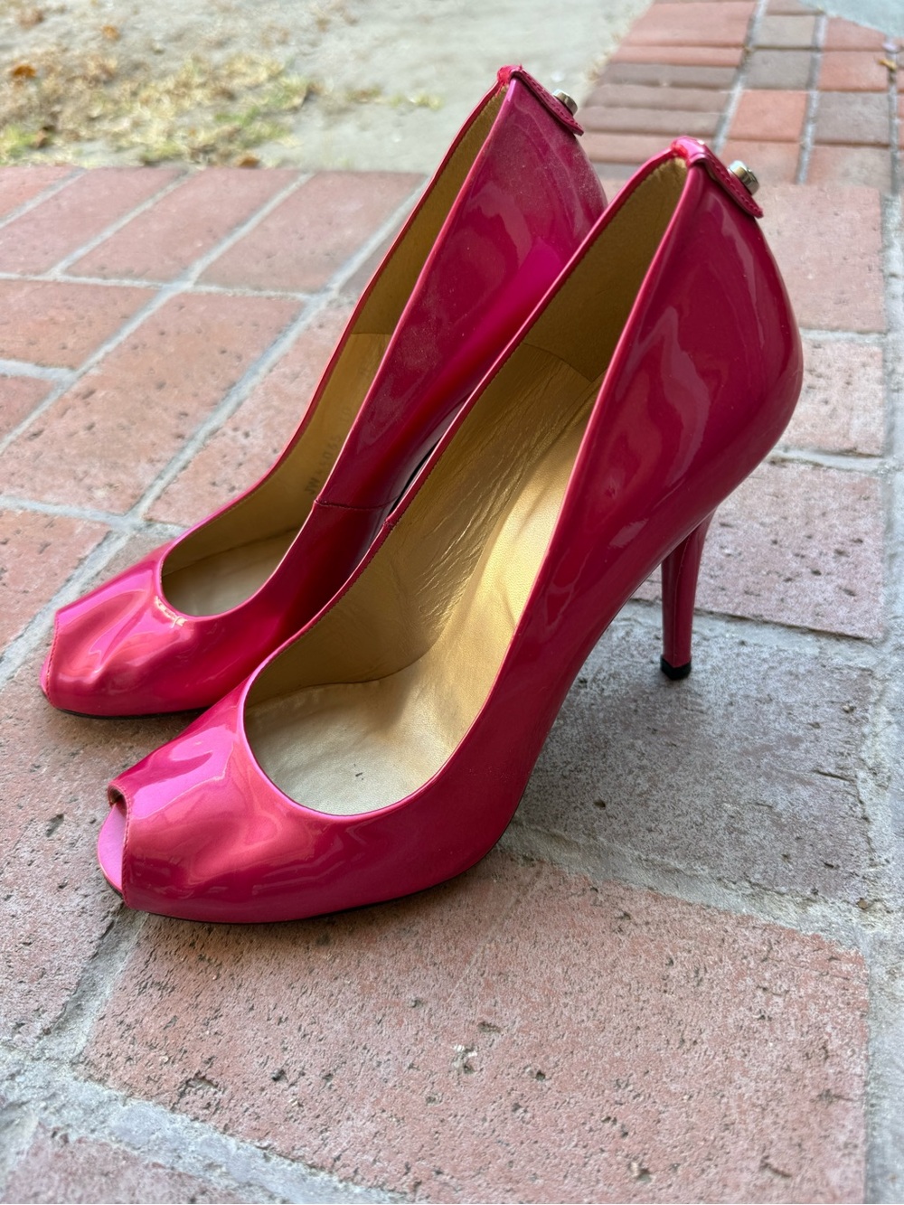 Stuart Weitzman Hot Pink Patent Peep-Toe Stilettos